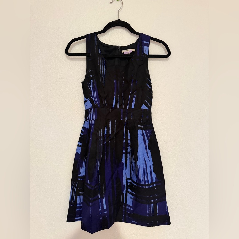 Banana Republic Black and Blue Patterned Midi Dress